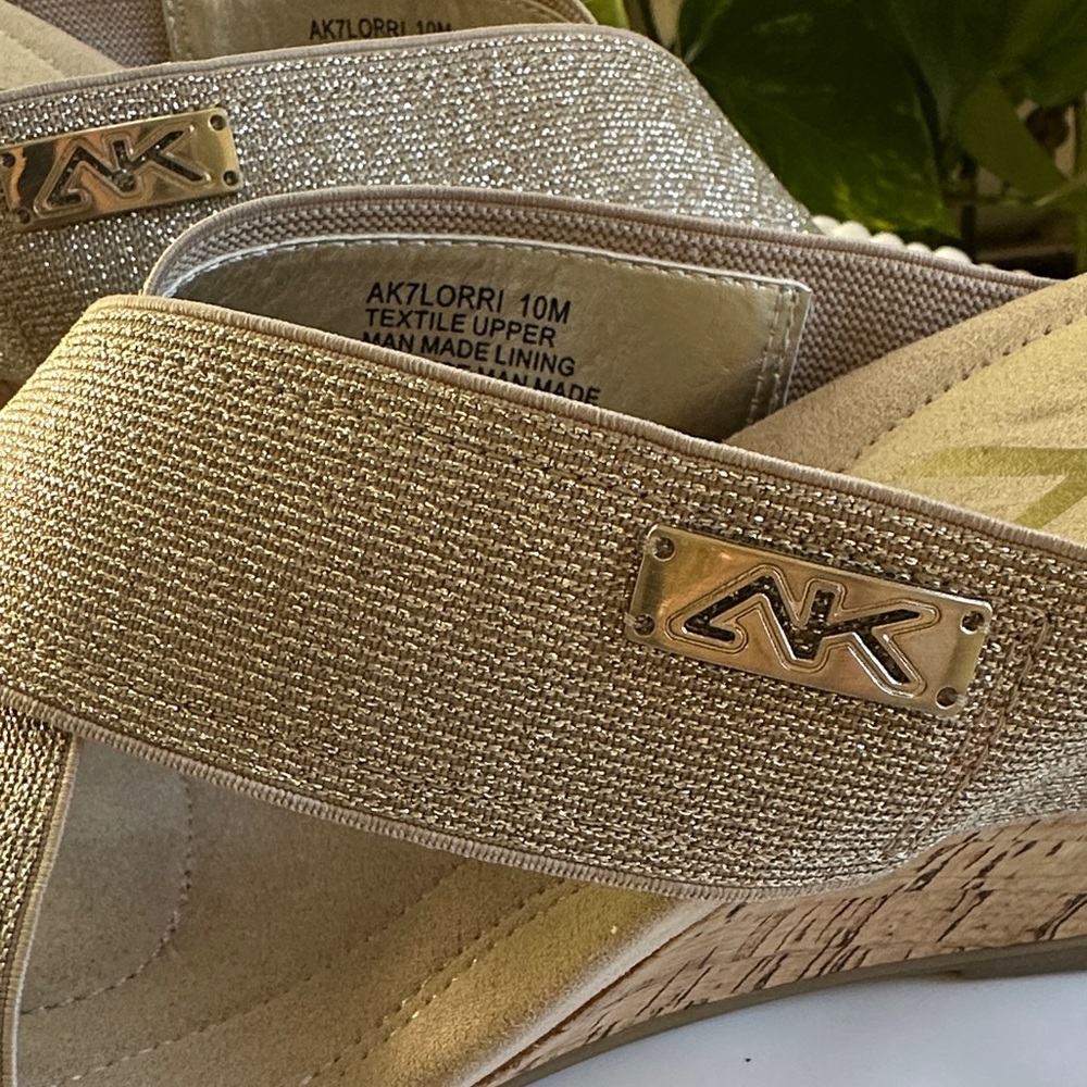 Anne Klein Sport Shimmering Gold Silver Cork Wedges size 10